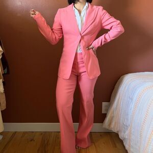 vintage 80s powder pink power pant suit‎ 2 piece size 7